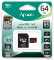 Карта памяти Apacer 64GB AP64GMCSX10U5-R + Adapter класс 10, чтение: 85 МБ/с, адаптер
