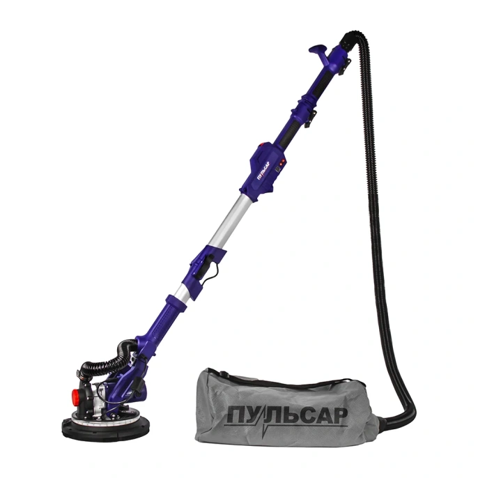 Шлифмашина для стен и потолков ПУЛЬСАР ШМБ 225-900С 900 Вт, 225мм, 800-1800 об\мин, LED-подсветка, телескоп, самовсасывающая, мешок 918-923