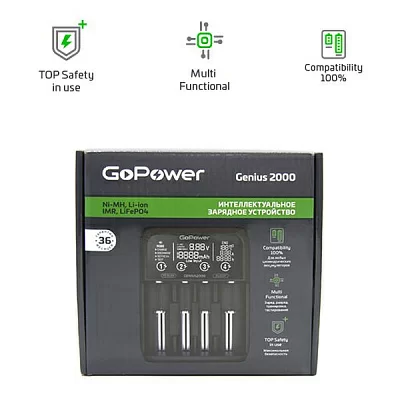 З/У для аккумуляторов GoPower Genius2000 Ni-MH/Ni-Cd/Li-ion/IMR/LiFePO4 4 слота (1/40) 00-00017019