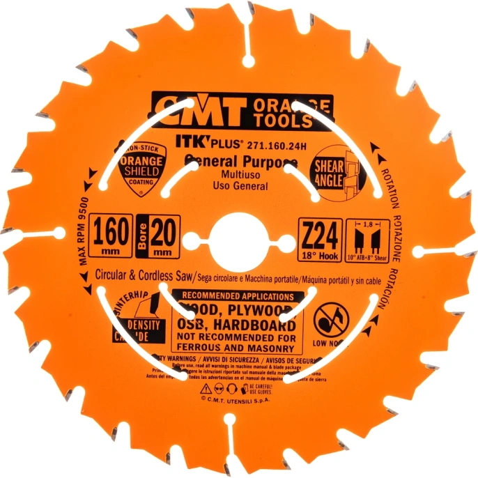 Диск пильный по дереву (160х20/16х1,7/1,1 мм; Z24) CMT 271.160.24H