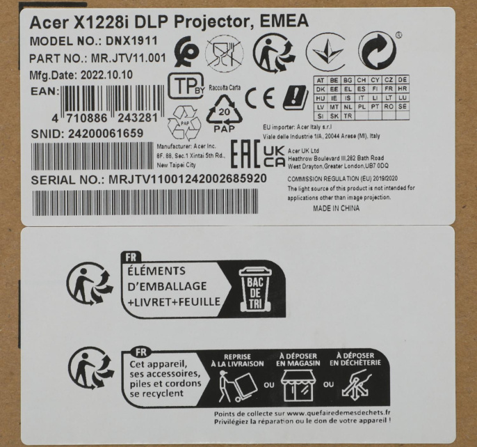 Проектор Acer X1228i, DLP, черный [mr.jtv11.001]