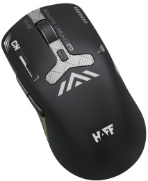 Мышь HAFF CyberFury MS-GM220WR беспроводная: радио+BT+USB, 6 клавиш, RGB-подсветка, LED-дисплей, сенсор PixArt PAW3311, DPI: 20000, аккумулятор 500mAh, кабель 1.6 м плетеный Type-C, цвет: белый