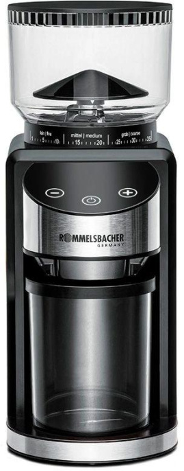 Кофемолка Rommelsbacher EKM 400 200Вт сист.помол.:жернова вместим.:220гр черный/серебристый