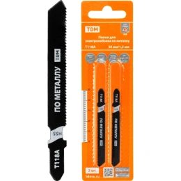 Пилки для лобзика по металлу TDM ELECTRIC HSS, 50х1,2 мм, прямой рез, T118A, упаковка 2 штуки, серия "Рубин", арт. SQ1089-0209
