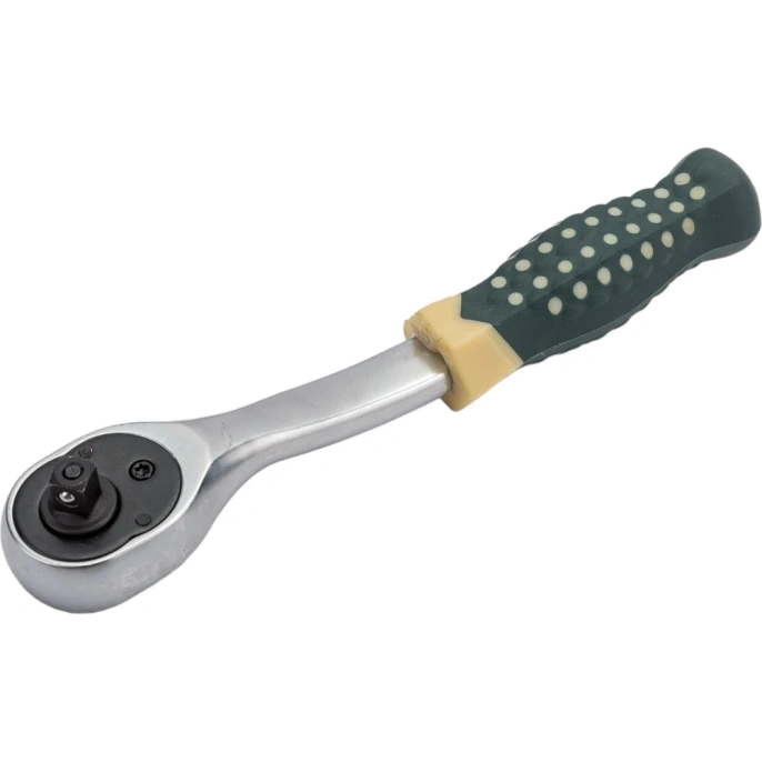 Трещотка Rockforce реверсивная усиленная изогнутая с резиновой ручкой 1/4 RF-802222(17875)