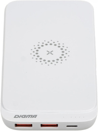Мобильный аккумулятор Digma DGPQ10E 10000mAh QC3.0/PD3.0 20W 3A 2xUSB-A/USB-C беспров.зар. белый DGPQ10E20PWT