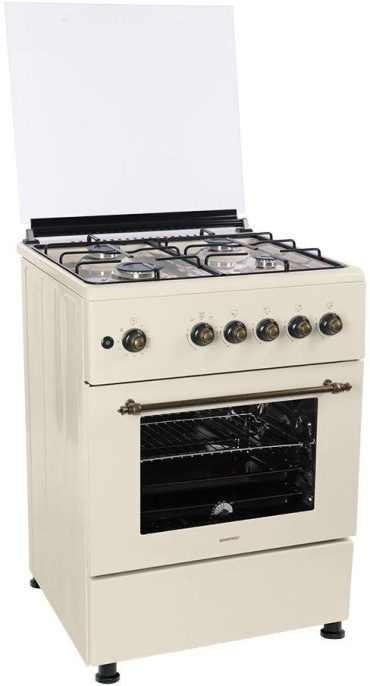 Плита Газовая Nordfrost GG6061Y бежевый металлическая крышка реш.сталь