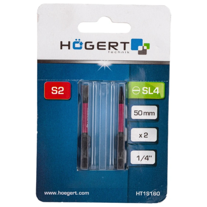 Биты ударные SL4, 50 мм, сталь S2, 2 шт HOEGERT TECHNIK HT1S160