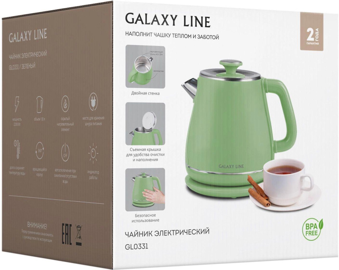 Чайник электрический Galaxy Line GL 0331 1.8л. 2200Вт зеленый корпус: пластик ГЛ0331ЛЗЕЛ