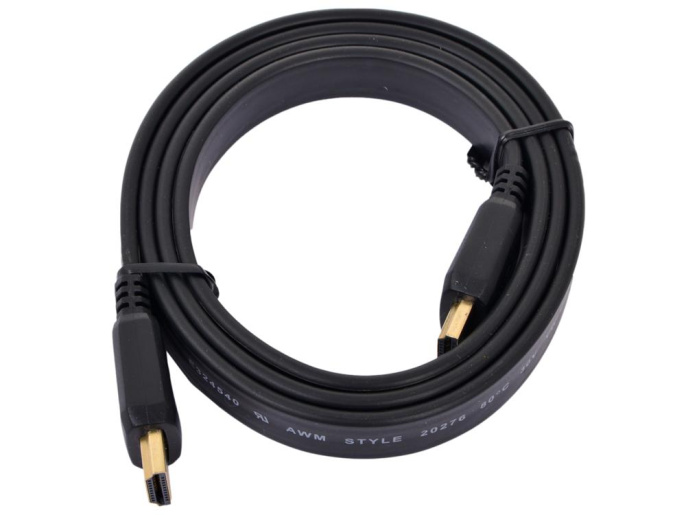 Кабель HDMI Cablexpert CC-HDMI4F-1M, 19M/19M, v2.0, медь, позол.контакты, экран, плоский кабель, 1м, черный, пакет