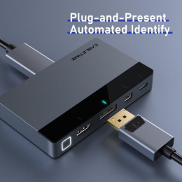 Переключатель CABLETIME CB00G (CT-PS41-GB1) 4-в-1, Mini DP / DP / HDMI / Type-C, 4K@60 Гц, 15 м, подсветка, космический серый