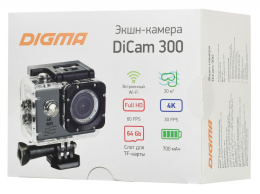 Экшн-камера DIGMA DiCam 300 4K,  WiFi,  серый [dc300]