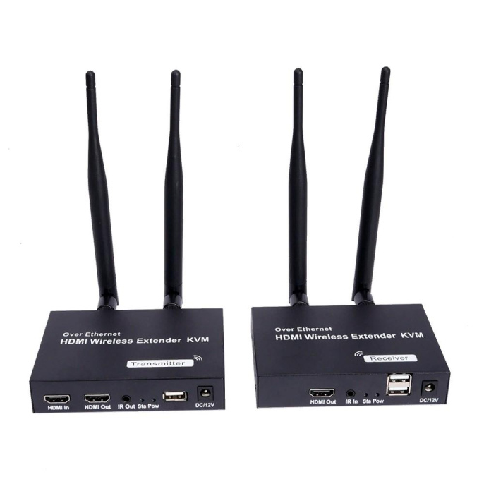 ORIENT VE054, WiFi HDMI KVM Extender Tx+Rx , HDMI+USB беспроводной удлинитель до 200 м, HDMI 1.3, 1080p@60Hz, HDCP1.2, передача ИК сигнала управления , питание от внешних БП, метал. корпус 31372