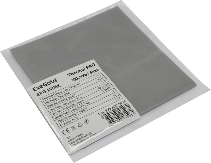 Термопрокладка ExeGate EPG-2WMK 100x100x1.5 mm, 1,7 Вт/ м•К , теплопроводящая клейкая двухсторонняя EX293277RUS
