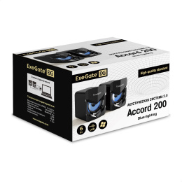 Акустическая система 2.0 ExeGate Accord 200 питание USB, 2х3Вт 6Вт RMS , 60-20000Гц,цвет черный, синяя подсветка, Color Box EX289685RUS
