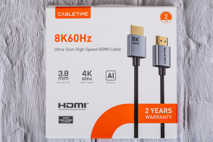 Кабель CABLETIME CH14L (CT-SHD8K-AG2) 2 м, 8K SLIM HDMI 2.1, позолоченный, 8K/60 Гц, черный