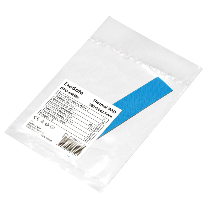 Термопрокладка ExeGate EPG-9WMK 20x120x0.5 mm, 8,5 Вт/ м•К , теплопроводящая клейкая двухсторонняя EX296133RUS