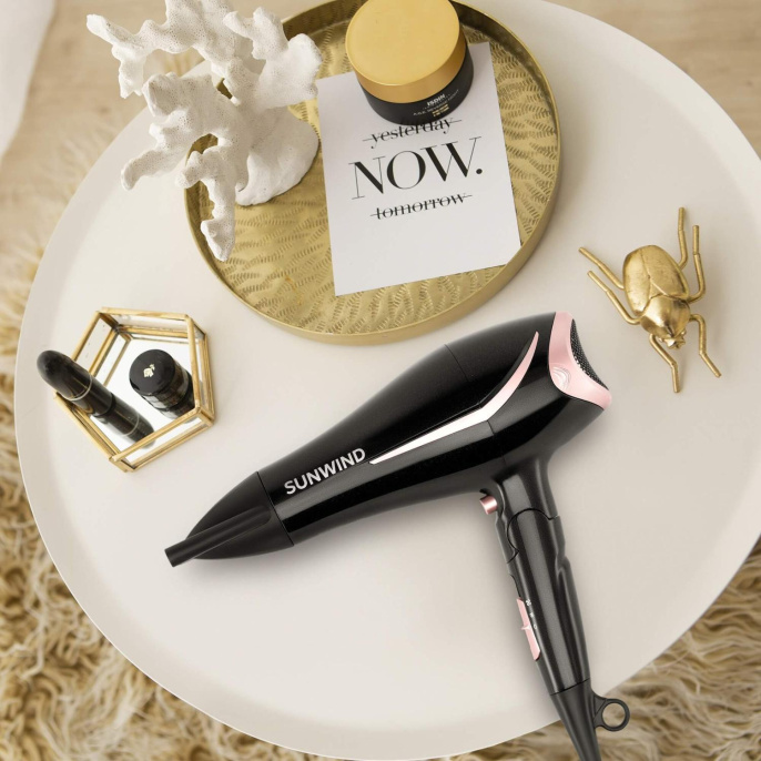 Фен SunWind SUHD 550, 2200Вт, черный и розовое золото