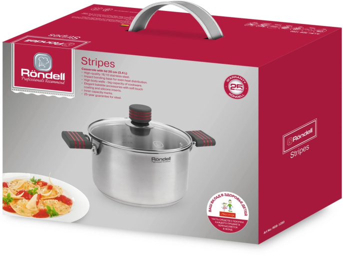 Кастрюля 3.4л Rondell Stripes RDS-1280,  нержавеющая сталь, с крышкой