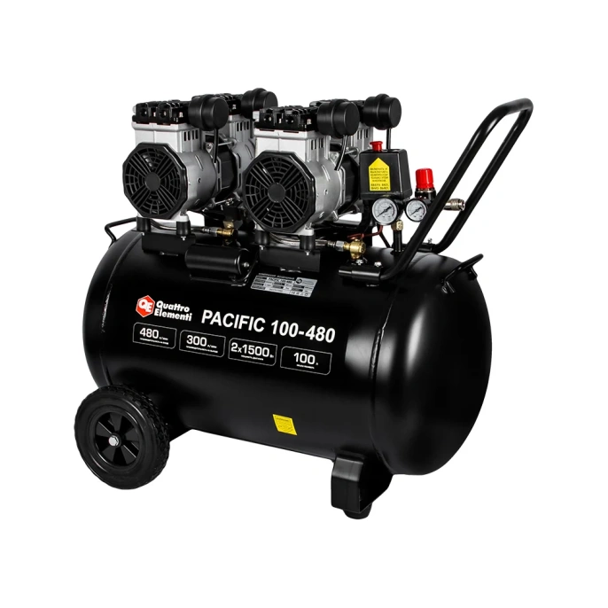 Безмасляный поршневой компрессор QUATTRO ELEMENTI PACIFIC 100-480 480 л/мин, 100 л, 3.5 л.с, 8 бар 915-373