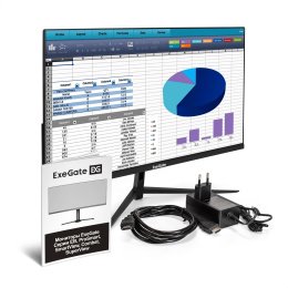Монитор 23.8" ExeGate ProSmart EZ2400 (IPS LED Grade A+, FHD, 1920x1080@75Гц, 16:9, 250cd/m2, 1000:1, 178°/178°, 3-5ms, D-Sub, HDMI, FreeSync, Flicker-free, Low Blue Light, кабель HDMI 1.5м, VESA, регулировка наклона (tilt), черный) EX299031RUS