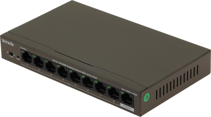 Коммутатор TENDA TEF1109P-8-102W, неуправляемый