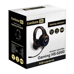 Полноразмерные игровые наушники с микрофоном гарнитура ExeGate Gaming HS-520G регулировка оголовья, гибкий держатель микрофона, USB, 2x3.5мм, динамик 40мм, 20-20000Гц, длина кабеля 2.5м, регулировка громкости, RGB подсветка EX295316RUS