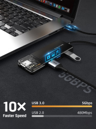 Концентратор CABLETIME CB02B (CT-HUBT2-PB) 4 порта, 5Gbps, 1 м, с блоком питания, USB-хаб для ноутбука и ПК