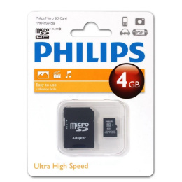 Флеш карта microSD 4GB PHILIPS microSDHC Class 10 SD адаптер FM04MA45B/97