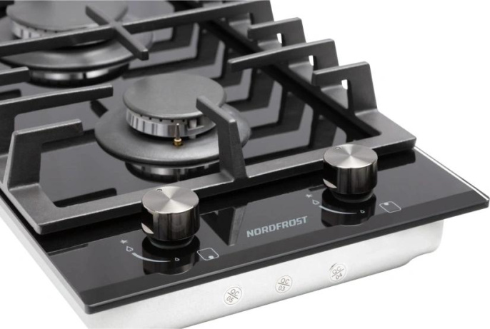 Газовая варочная панель NORDFROST HM 3023 B,  2 конфорки,  закаленное стекло,  черный