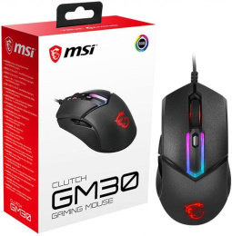 Мышь проводная MSI Clutch GM30, игровая, оптическая, USB, 6200dpi, черный [s12-0401850-d22]