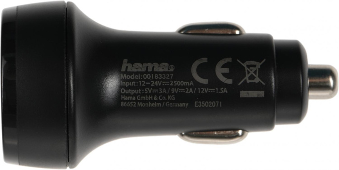 Автомобильное зарядное устройство HAMA H-183327, USB-C, USB-C, 18Вт, 3A, черный [00183327]