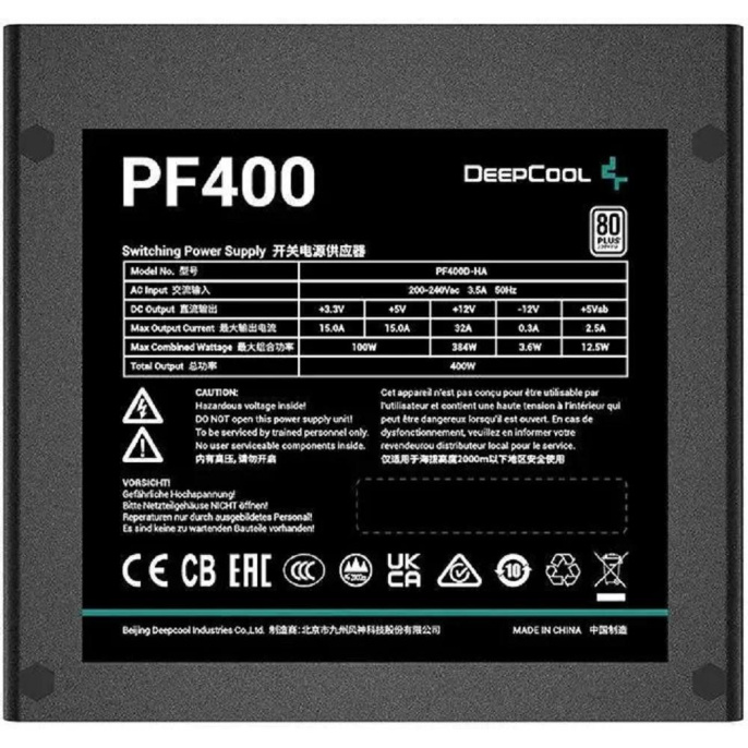 Блок питания Deepcool ATX 400W PF400 80 PLUS 24+2x 4+4 pin APFC 120mm fan 6xSATA RTL