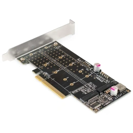 Переходник ExeGate EXE-597E2 2 x M.2 M key - PCI-E x8 v3.0, для установки двух SSD M.2 2230/2242/2260/2280/22110 M key NGFF в слот PCI-E, материнская плата должна быть c функцией Bifurcation PCI-E EX298298RUS