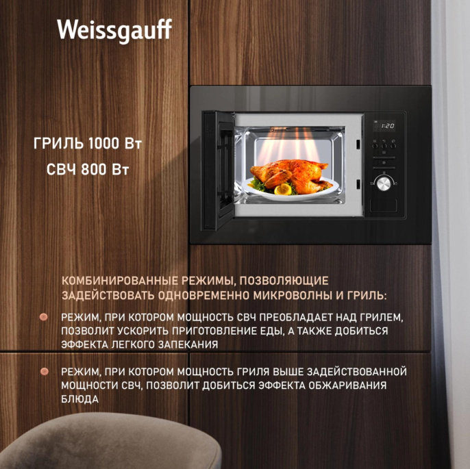 Микроволновая печь Weissgauff BMWO-206 20л. черный встраиваемая