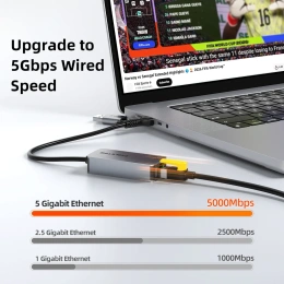 Адаптер CABLETIME CB58G CT-ACML5-AG USB A+C 3.0 — RJ45 5 Гбит/с - Space Grey