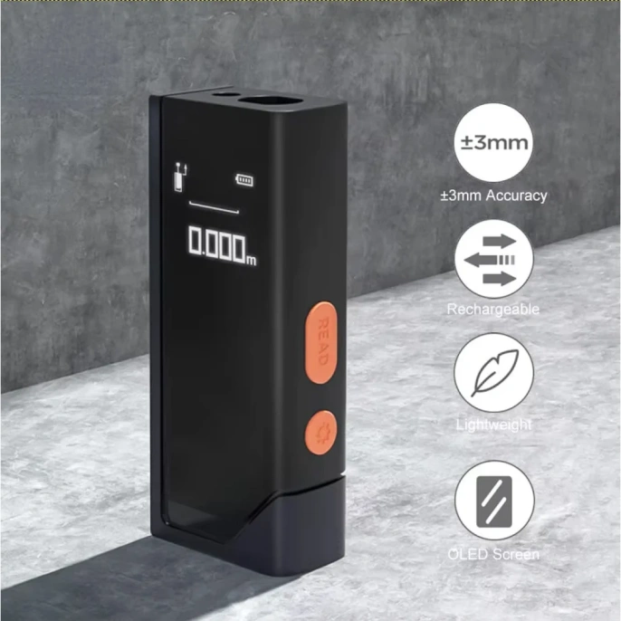 Лазерный дальномер DELI Home Series Black DL331140 диапазон измерений 0,05-40м, точность измерения +/-3мм, 370 мАч, OLED дисплей, Type-C 170179