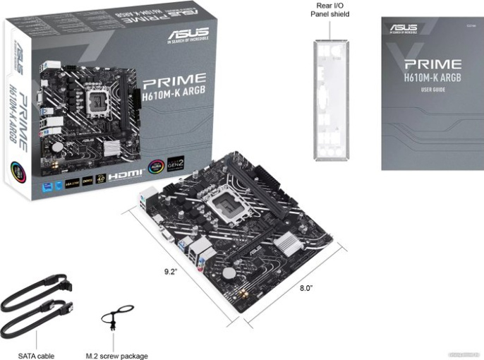 Материнская плата ASUS PRIME H610M-K ARGB mATX, 234х203мм, Intel H610, 2xDDR5 DIMM, 4800-5600МГц, до 96GB, звук 7.1, 4 x SATA 6Gb/s, 1хM.2, 1 x PCIe
