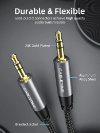 Аудиокабель CABLETIME CF10D (CT-AV311-P11GN-SG0.3) 0.3 м, AUX стерео 3,5 мм (1/8") медный, черный ПВХ нейлоновый