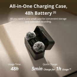 Радиосистема DJI Mic Mini (2TX + 1RX + Charging Case) DM3005 электретный (малый конденсатор), петличный/портативный, для интервью и репортажей/для смартфонов, круговая направленность, 20-20000 Гц, разъем USB Type-C/3.5 мм, радиус 400м, до 10.5 ч
