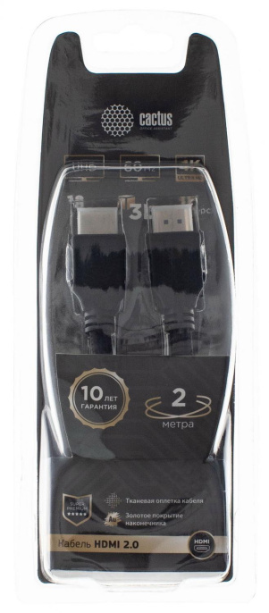 Кабель аудио-видео Cactus CS-HDMI.2-2,  HDMI (m) -  HDMI (m),  ver 2.0,  2м, GOLD,  черный