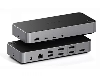 Док-станция Satechi Triple 4K Display Docking Station (2xUSB 3.0, USB 3.1, 2xUSB Type-C, 3xHDMI, 2xDP, RJ-45, Mini jack), Серый космос ST-D4KTM-EU