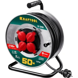 Удлинитель на катушке KRAFTOOL К-315 50м, 3700Вт, 4 гнезда, IP44, КГ 3х1.5кв.мм 55085-50_z01