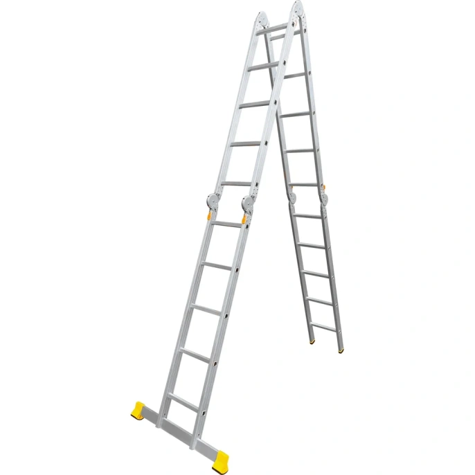 Алюминиевая лестница Алюмет шарнирная четырехсекционная с одним стабилизатором 4х5 ступеней. Серия T4155L