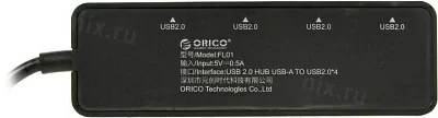 USB-хаб ORICO FL01-BK, USB 2.0 на 4xUSB 2.0, Черный ORICO-FL01-BK