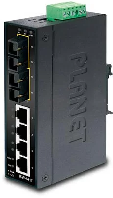 Коммутатор для монтажа в DIN рейку PLANET ISW-621TS15 IP30 Slim Type 4-Port Industrial Ethernet Switch + 2-Port 100Base-FX(15KM) (-40 - 75 C)
