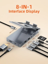 Док-станция для телефона/планшета USB CABLETIME CB04G (CT-HUBC6-AG) 8-в-1, USB-хаб со складной подставкой, с 4K HDMI, SD/TF, 100W Power Delivery