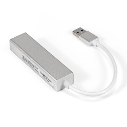 Кабель-адаптер ExeGate EXE-77U3T-45 USB3.0 -- 3xUSB3.0 + 1xRJ45 UTP 1000Mbps RTL8153, корпус алюминиевый, серебристый EX294185RUS