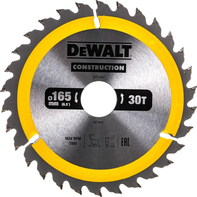 Пильный диск CONSTRUCT 165х30 мм, 30Т, ATB +10град DEWALT DT1937 (DT1937 CONSTRUCT)