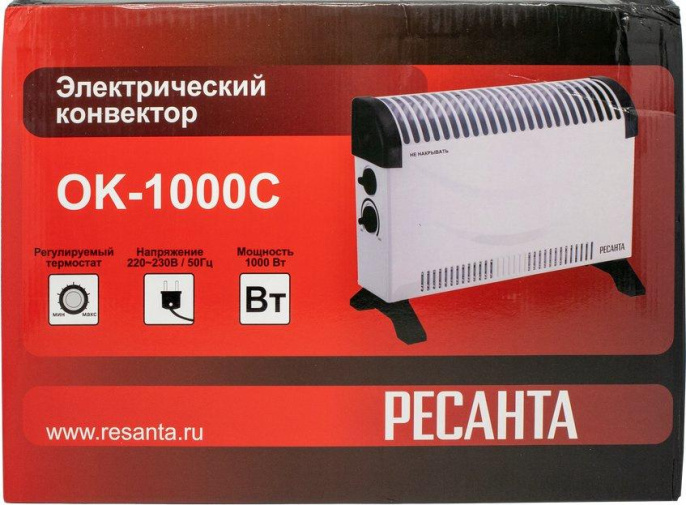 Конвектор Ресанта ОК-1000С,  1000Вт,  с терморегулятором, белый [67/4/6]